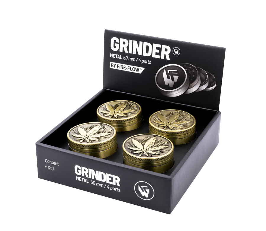 B4 FIRE-FLOW™ Metal Grinder Gold GEOMETRICAL LEAF (⌀50 mm / 4-parts)