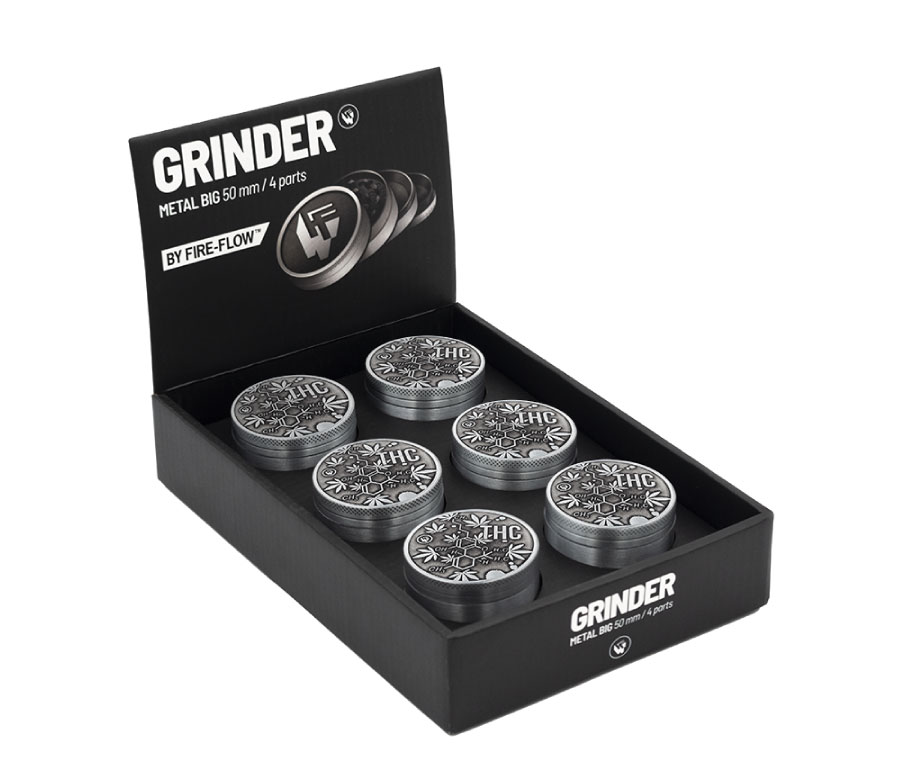 B6 FIRE-FLOW™ Metal Grinder Silver THC Molecules (⌀50 mm / 4-parts)