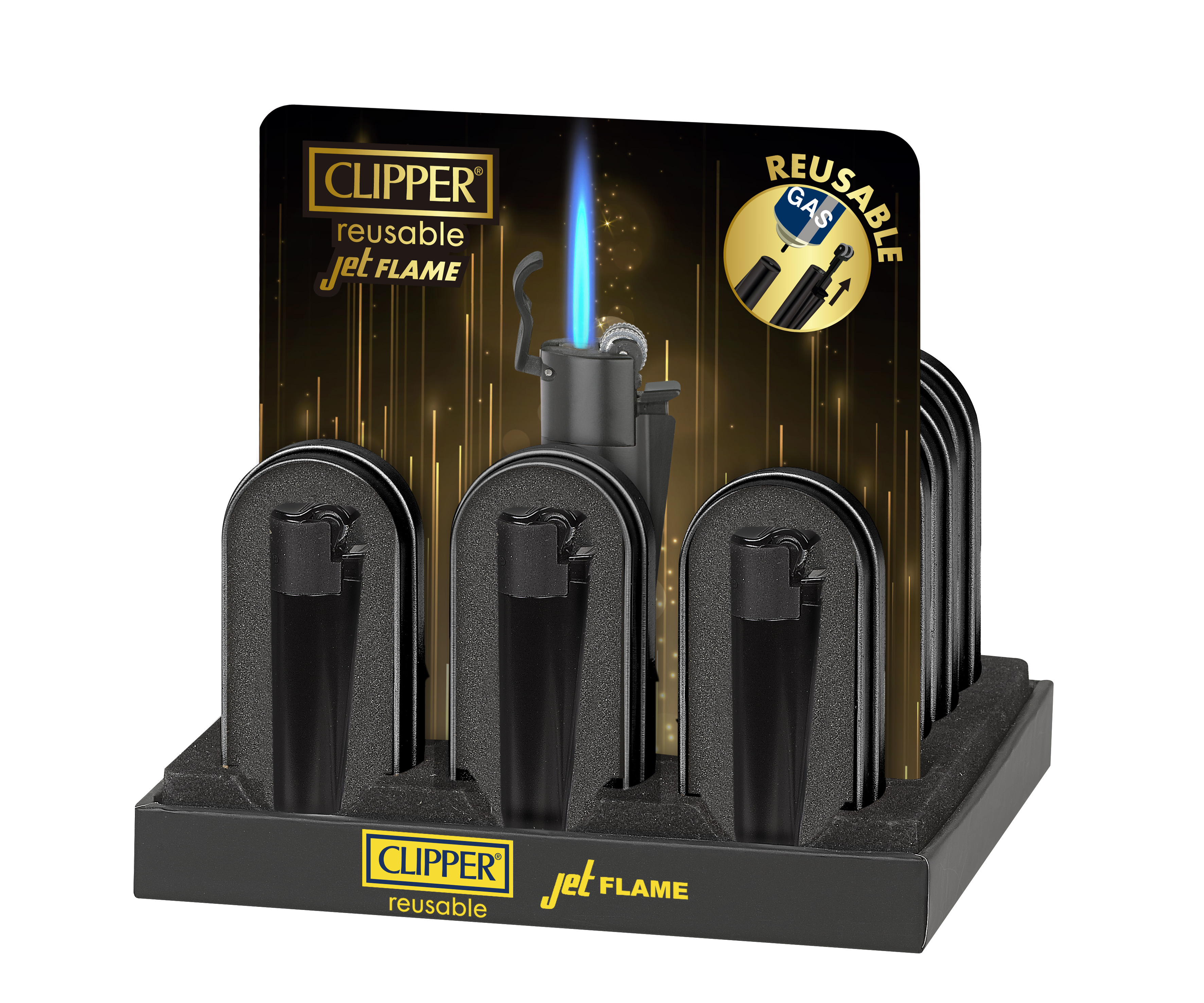 B12 CLIPPER CLASSIC Metal Large Jet Flame Matt All black m. Reibrad 