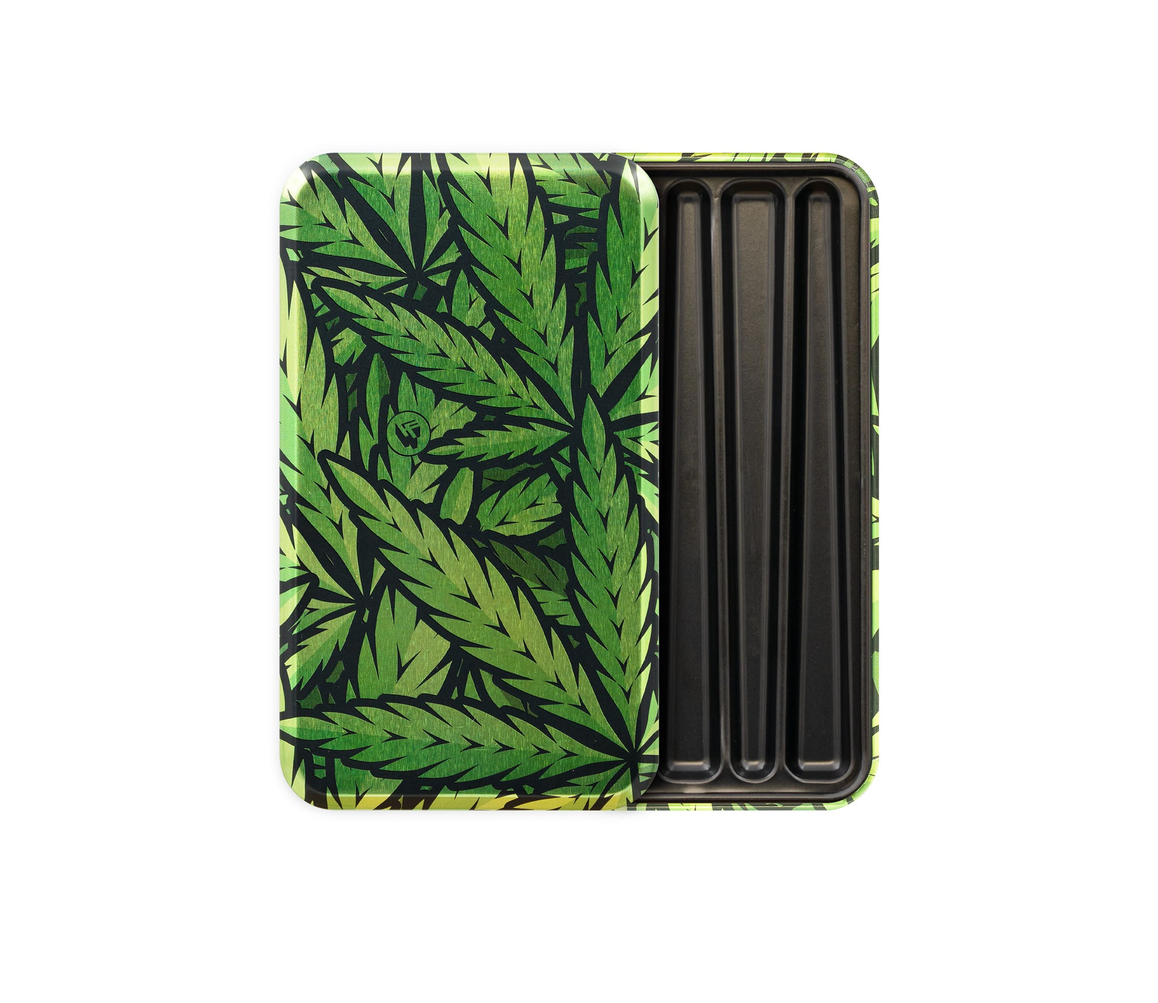 metallische Dose, Cannabisblatt Muster, grüne Deckel, Geschenkdose, Backblech/Schale