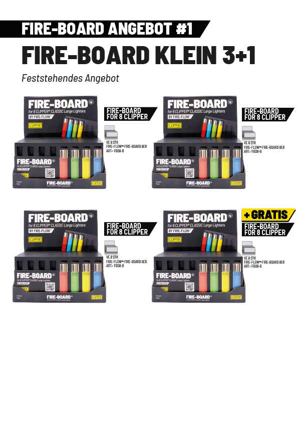 Fire-Board, Lighter set, Colorful lighters, Clipper style, Auswahl Feuerzeug
