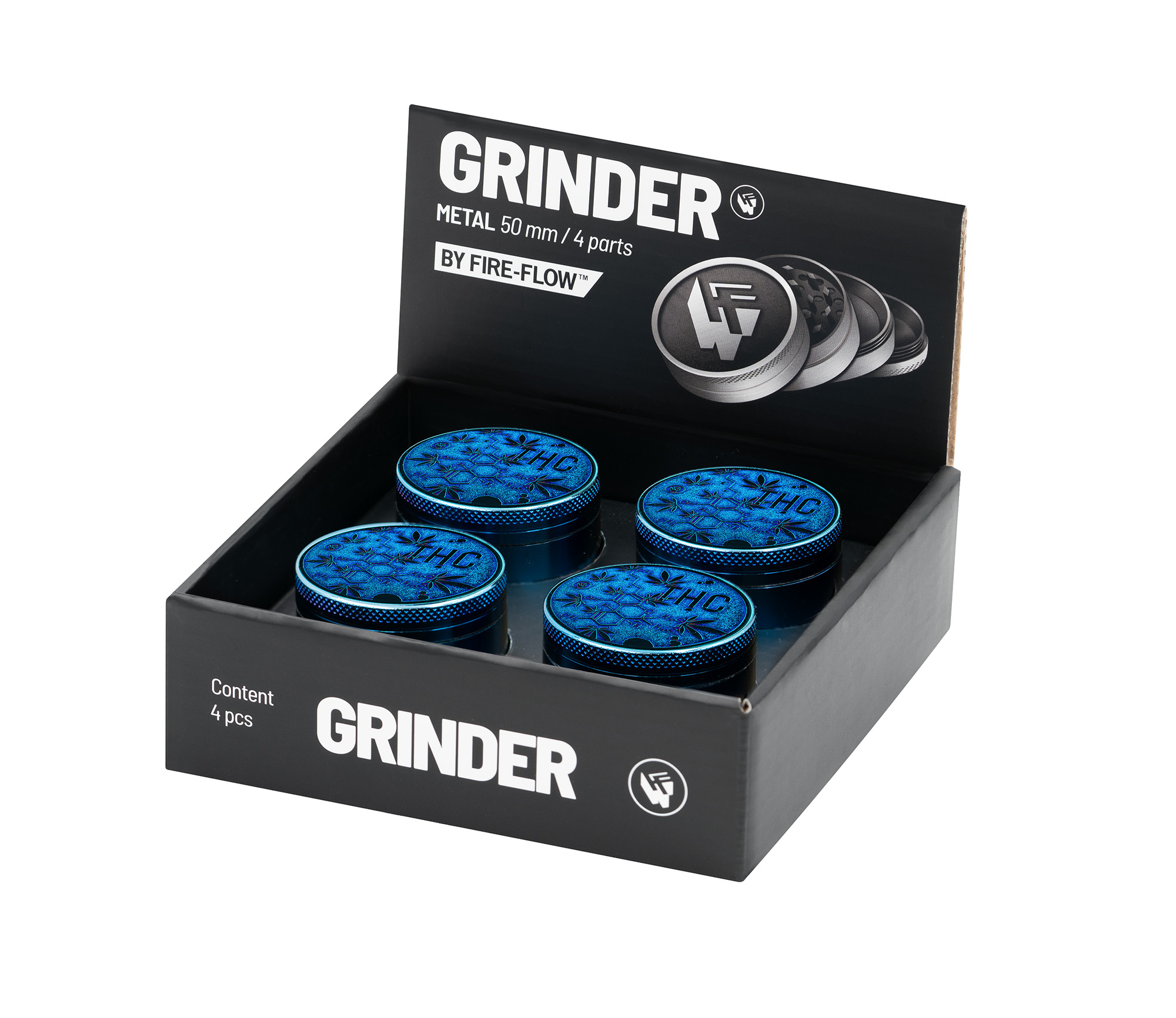 B4 FIRE-FLOW™ Metal Grinder Icy Blue THC Molecule (⌀50 mm / 4-parts) 