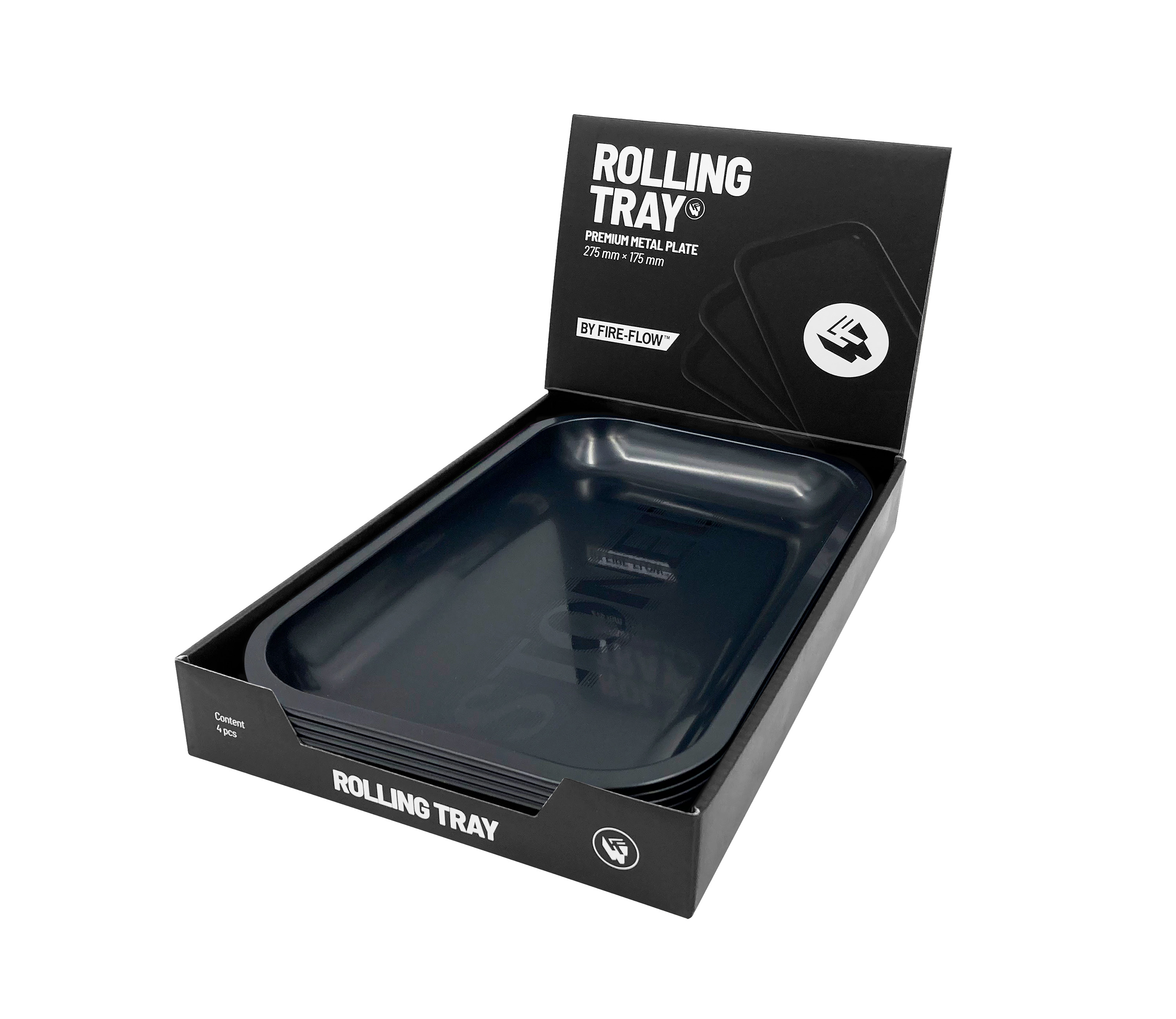 B4 FIRE-FLOW™ Metal Rolling Tray Stoned Blurry Black on Black (275 mm x 175 mm) 