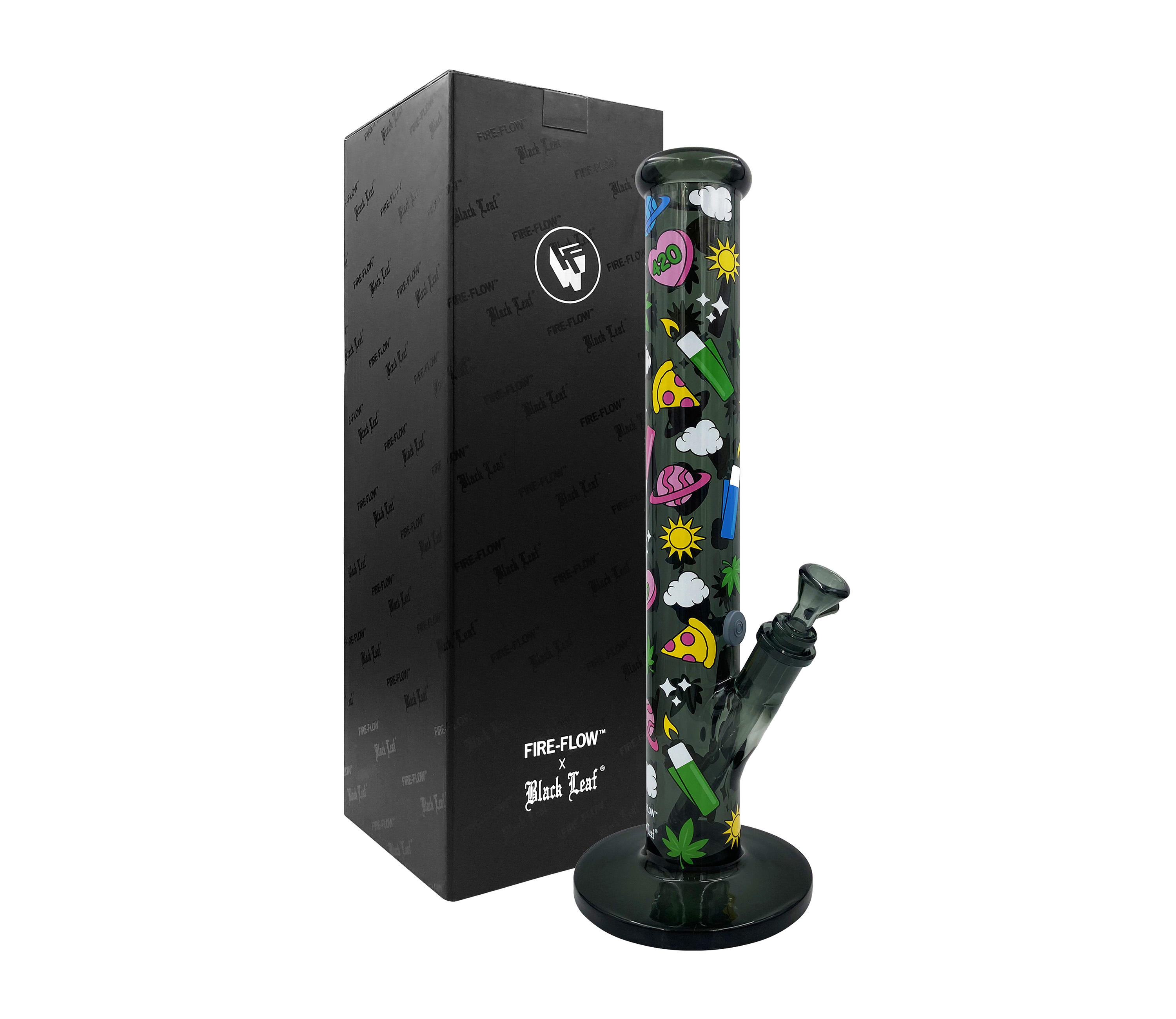 B1 FIRE-FLOW™ x BLACK LEAF® Cylinder Bong 420 PATTERN (400 mm x 51 mm) 