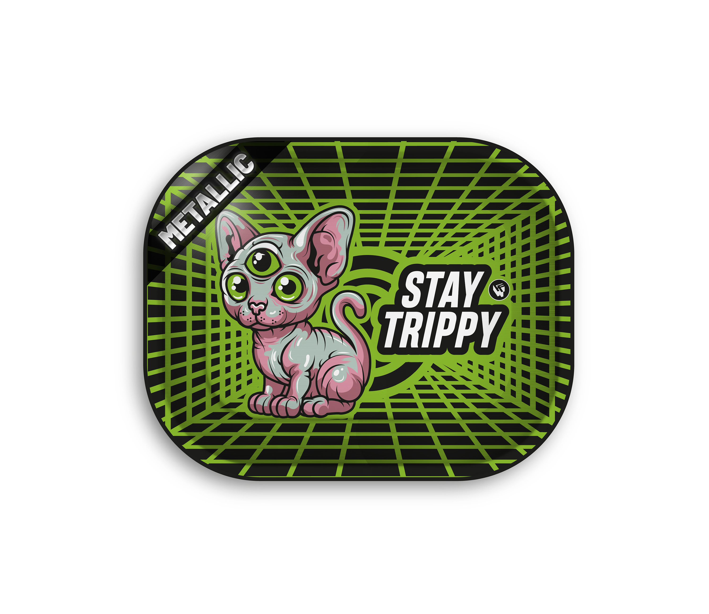B4 FIRE-FLOW™ Metal Rolling Tray Stay Trippy Cat Metallic (140 mm x 180 mm) 
