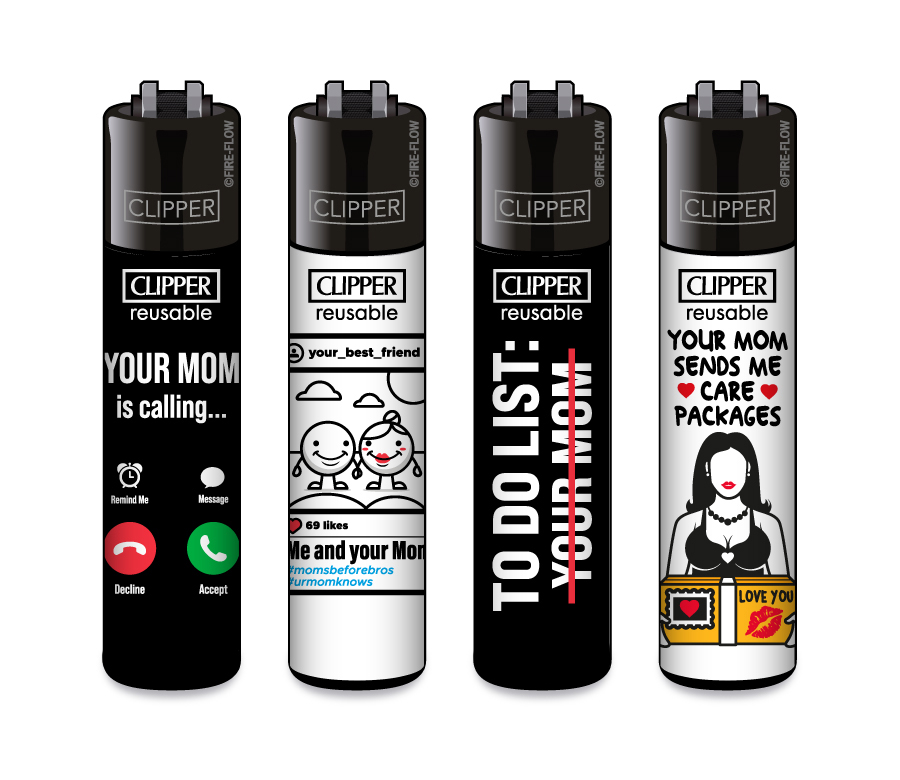 Feuerzeug, Clipper-Feuerzeug, nachfüllbar, schwarzes Gehäuse, bedruckt