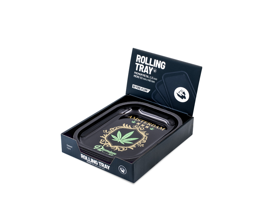 B4 FIRE-FLOW™ Metal Rolling Tray Adam Leaf Gold (140 mm x 180 mm)