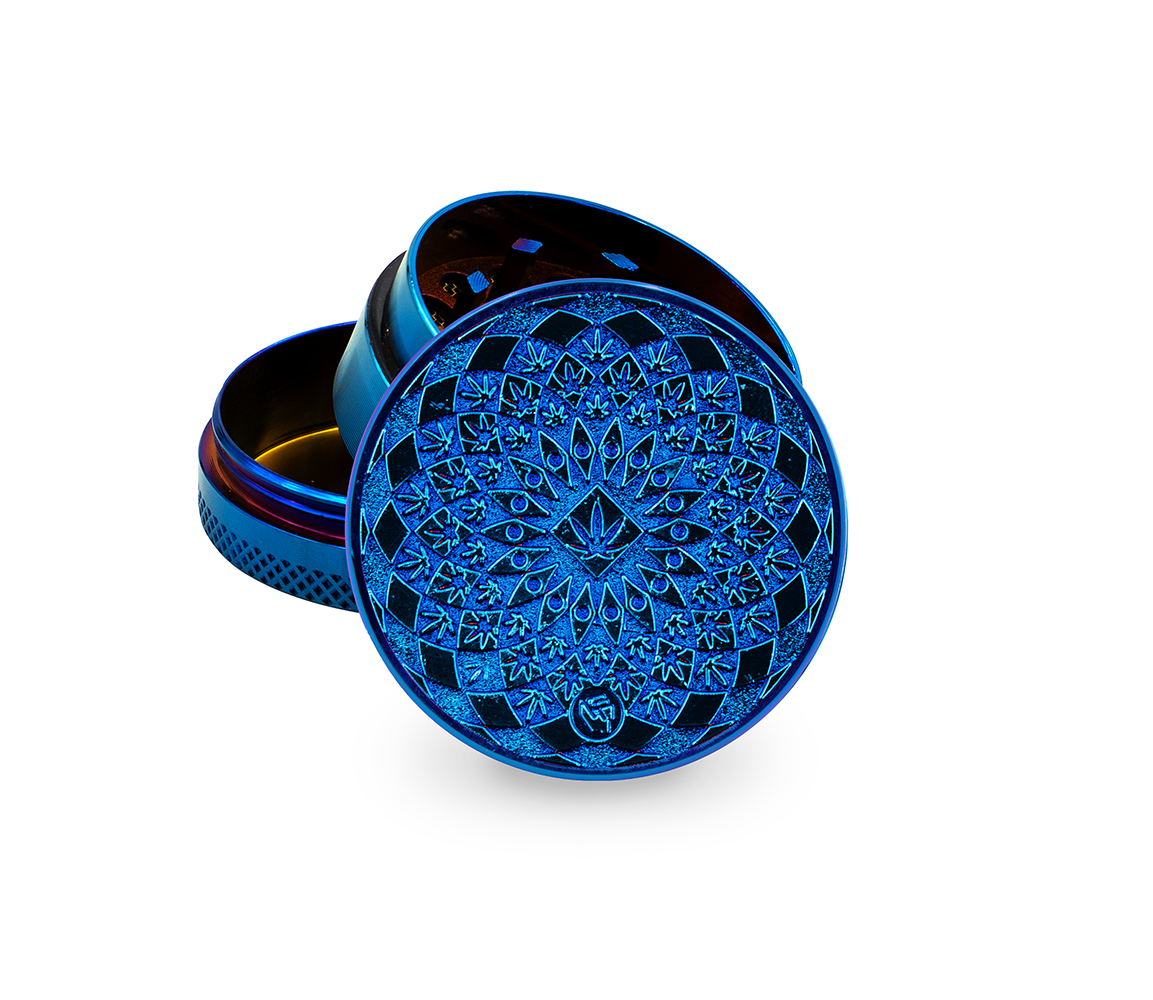 B6 FIRE-FLOW™ Metal Grinder Icy Blue Mandala Leaf (⌀40 mm / 3-parts) 
