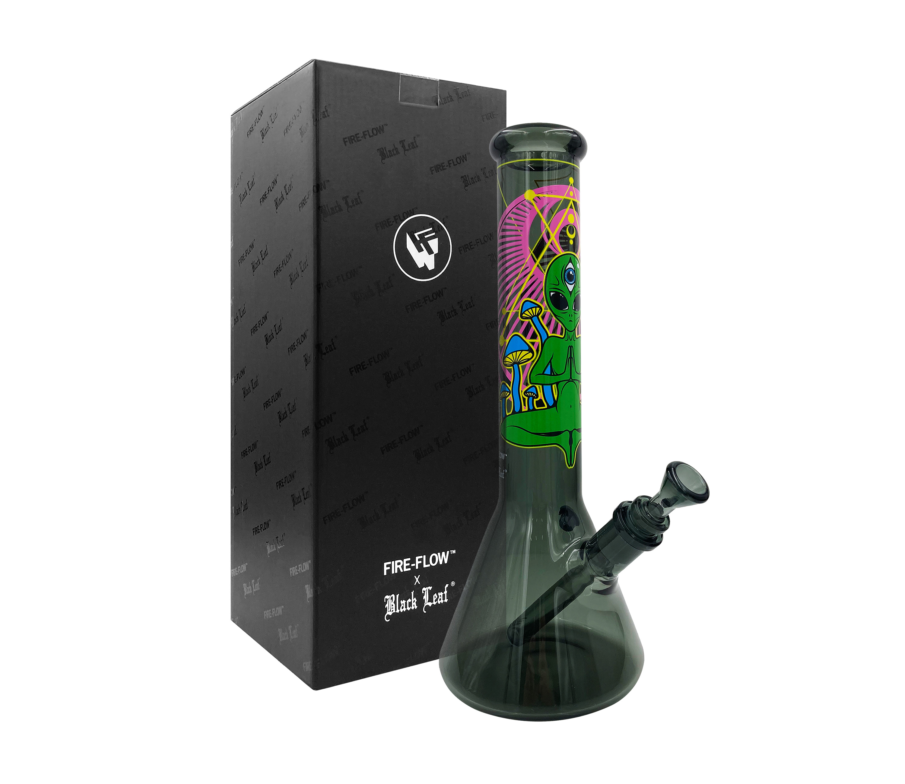 B1 FIRE-FLOW™ x BLACK LEAF® Beaker Bong TRIPPY ALIEN (350 mm x 50 mm) 