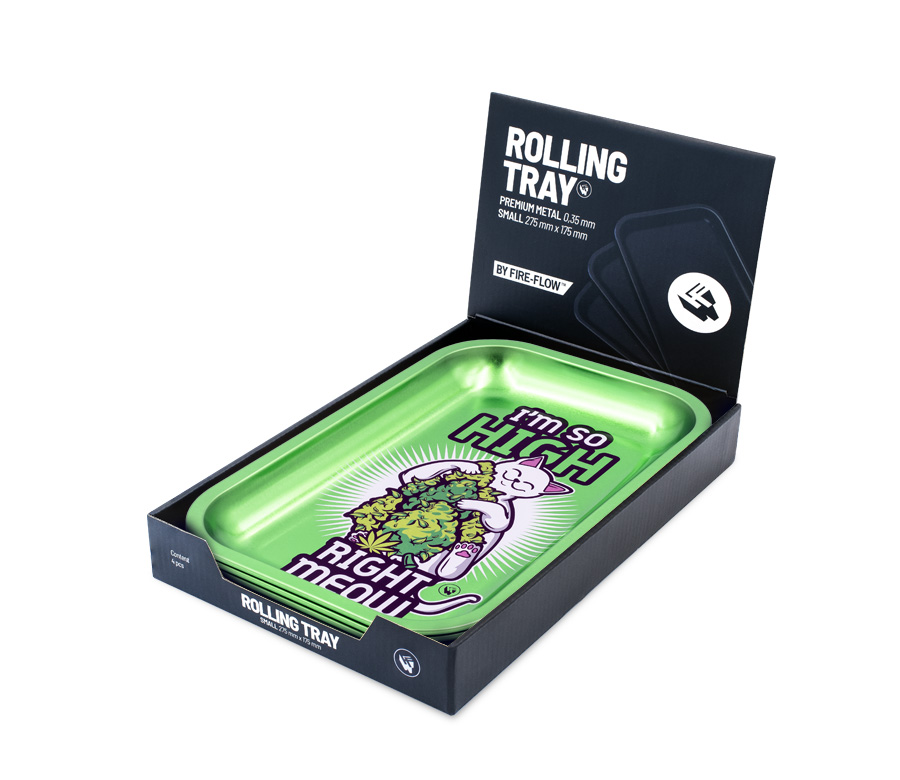 B4 FIRE-FLOW™ Metal Rolling Tray High Right Meow (275 mm x 175 mm)