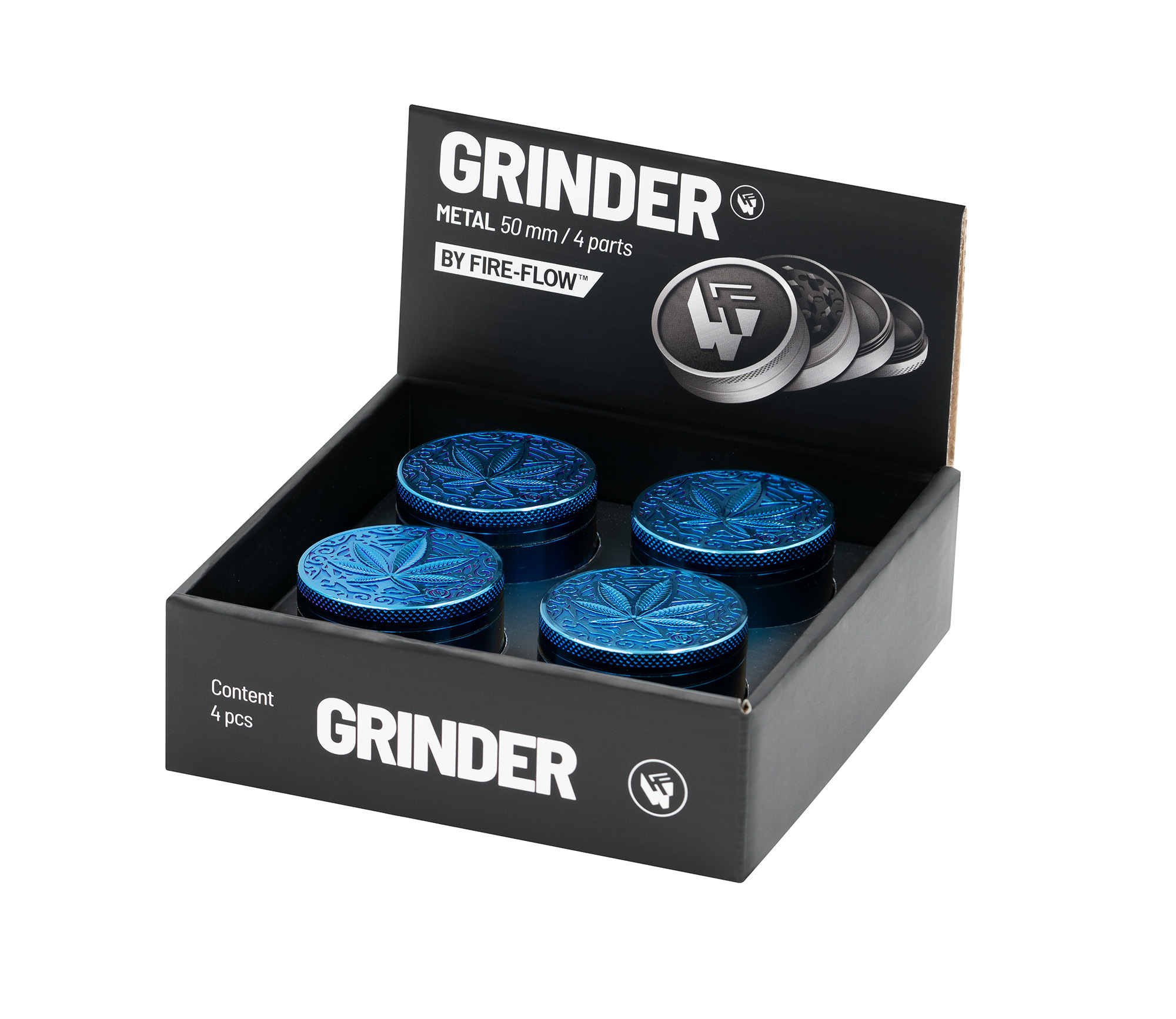 B4 FIRE-FLOW™ Metal Grinder Icy Blue Trance Leaf (⌀50 mm / 4-parts) 