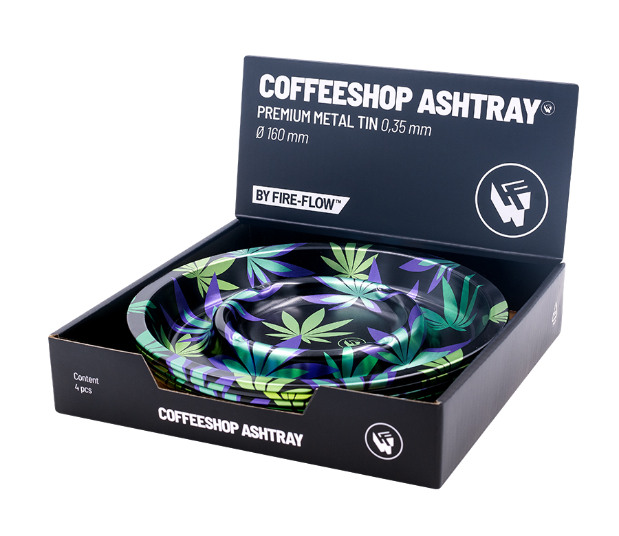 B4 FIRE-FLOW™ Metal Coffeeshop Ashtray Leaves #35 Green (⌀160 mm)