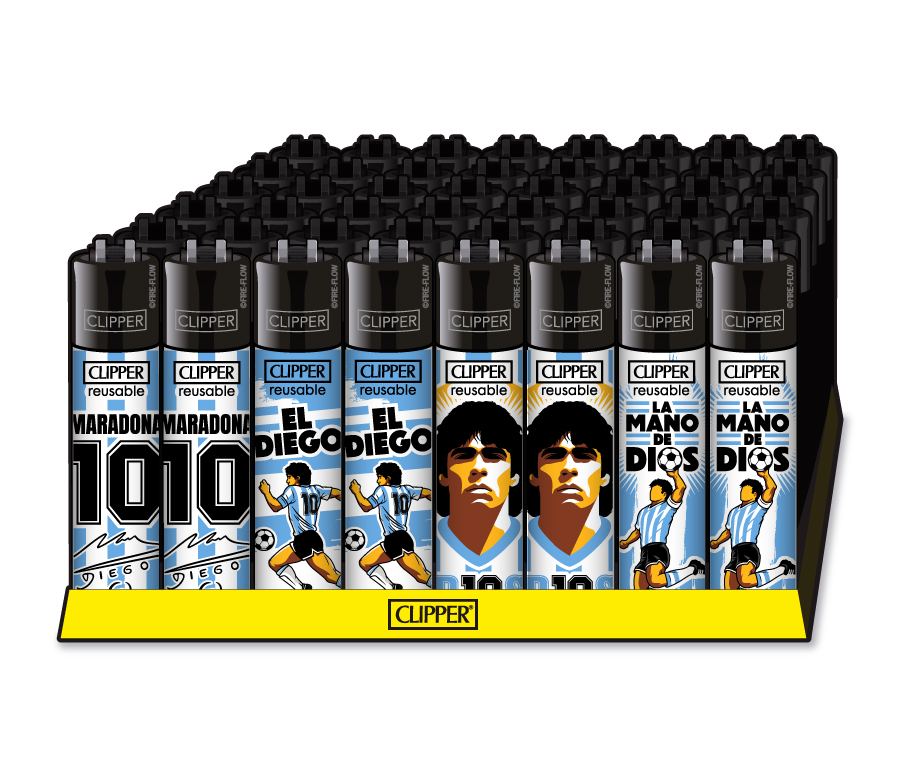 clipper, wiederverwendbar, Feuerzeug, Pilot, Fußball, Diego, Mann, Flamme, mehrfarbig, Anzeige