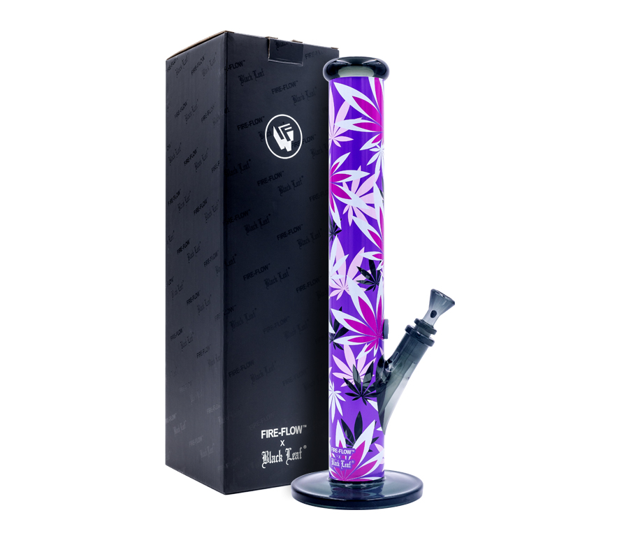 B1 FIRE-FLOW™ x BLACK LEAF® Cylinder Bong PINK LEAVES (400 mm x 51 mm)