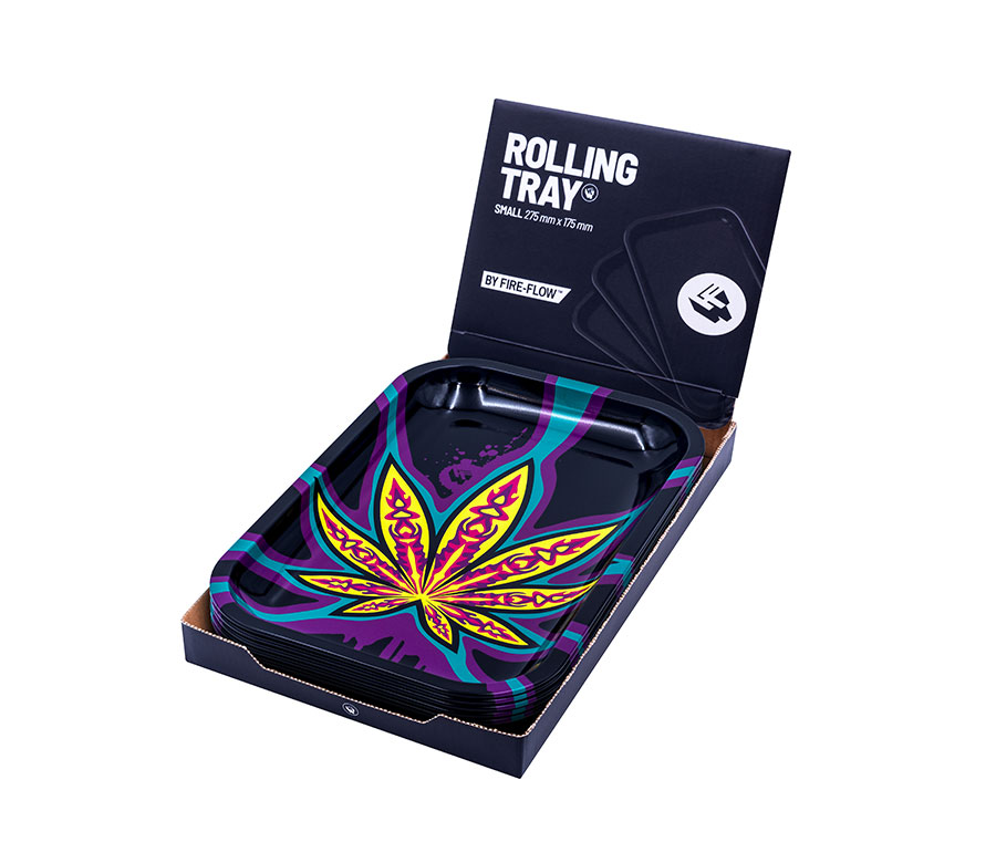 B6 FIRE-FLOW™ Metal Rolling Tray Neon Leaves 3/4 (275 mm x 175 mm)