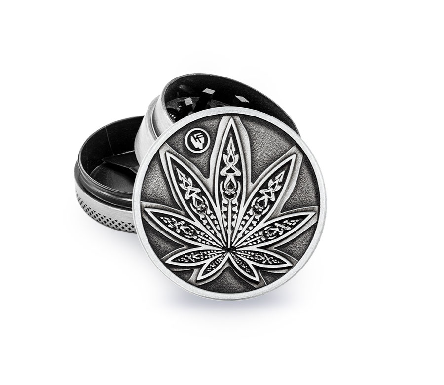 B6 FIRE-FLOW™ Metal Grinder Silver Neon Leaves 3/4 (⌀40 mm / 3-parts)