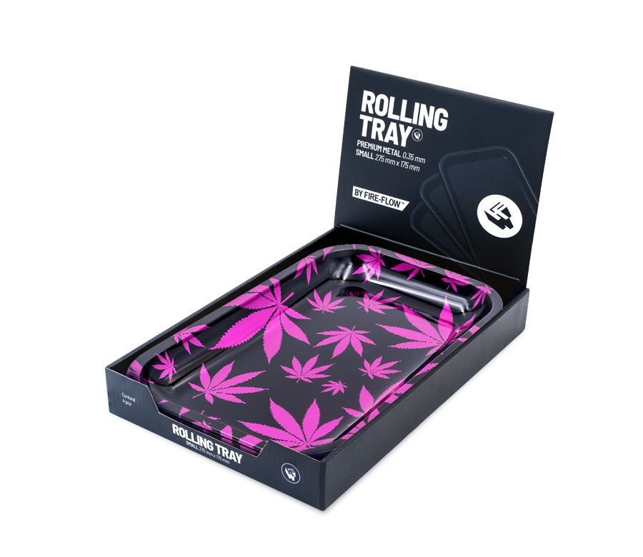 B4 FIRE-FLOW™ Metal Rolling Tray Leaves Pink (275 mm x 175 mm)