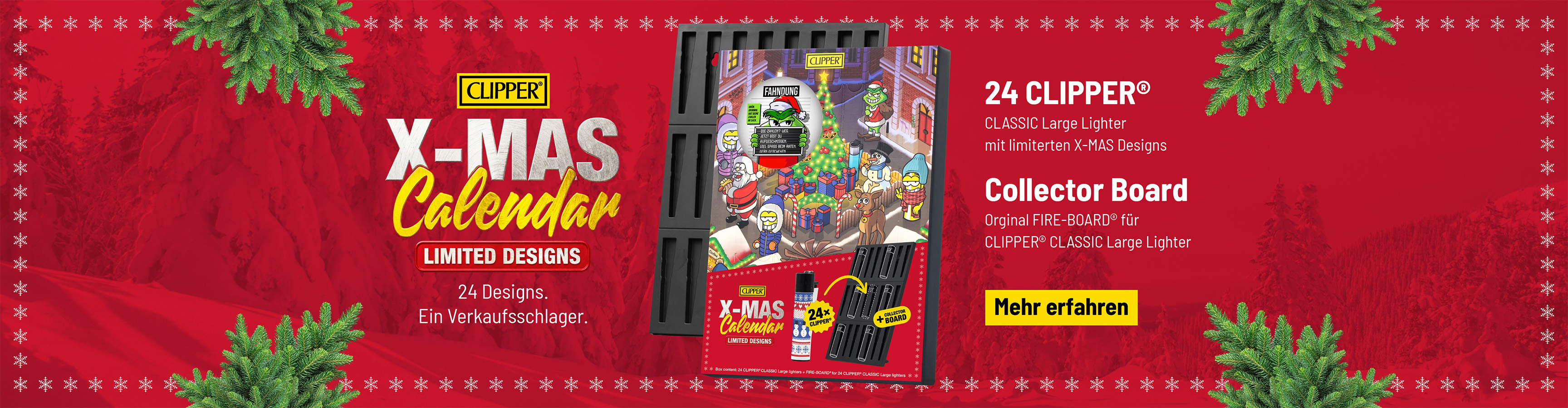 X-mas Kalender, Feuerzeug, Collector Board, Limitierte Designs, 24 Designs, X-Mas Kalender, Collector Board, Große Zündung, Feuerbrett, Limitierte Designs