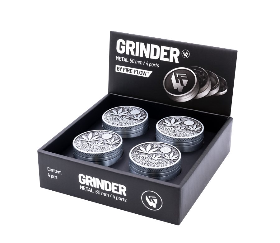B4 FIRE-FLOW™ Metal Grinder Silver Leaves 37 1 (⌀50 mm / 4-parts)