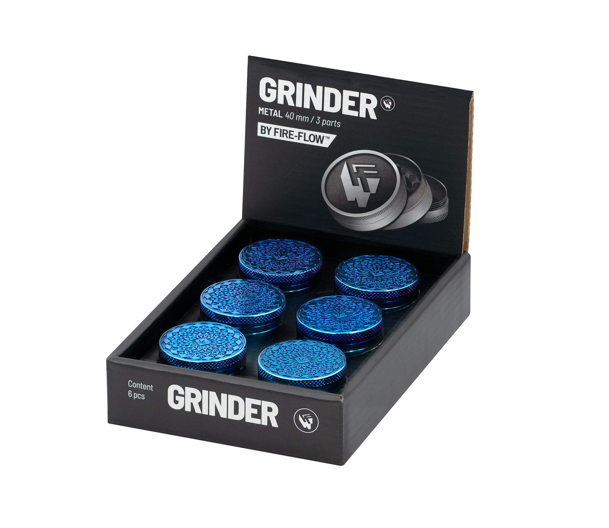 B6 FIRE-FLOW™ Metal Grinder Icy Blue Mandala Leaf (⌀40 mm / 3-parts) 