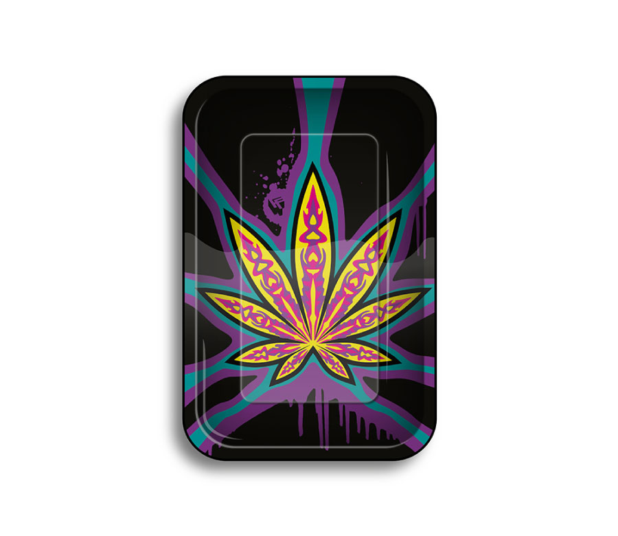B6 FIRE-FLOW™ Metal Rolling Tray Neon Leaves 3/4 (275 mm x 175 mm)