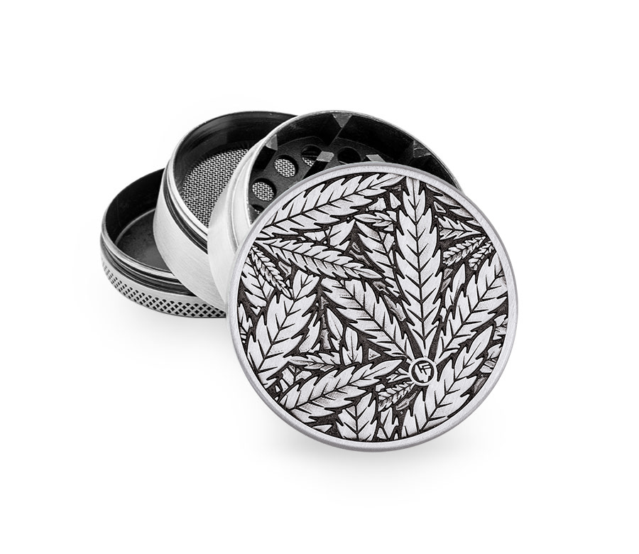 B4 FIRE-FLOW™ Metal Grinder Silver Leaves 33 (⌀50 mm / 4-parts)