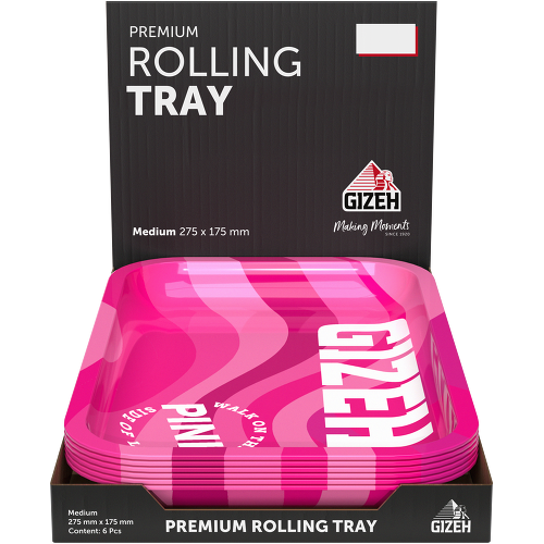 B6 GIZEH Metal Rolling Tray Pink (275 mm x 175 mm)