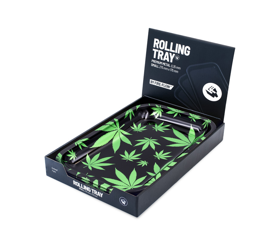 B4 FIRE-FLOW™ Metal Rolling Tray Leaves Green (275 mm x 175 mm)