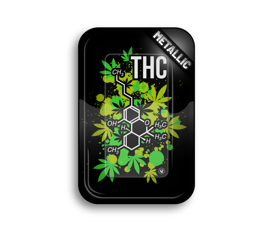 B4 FIRE-FLOW™ Metal Rolling Tray THC Molecule (275 mm x 175 mm)