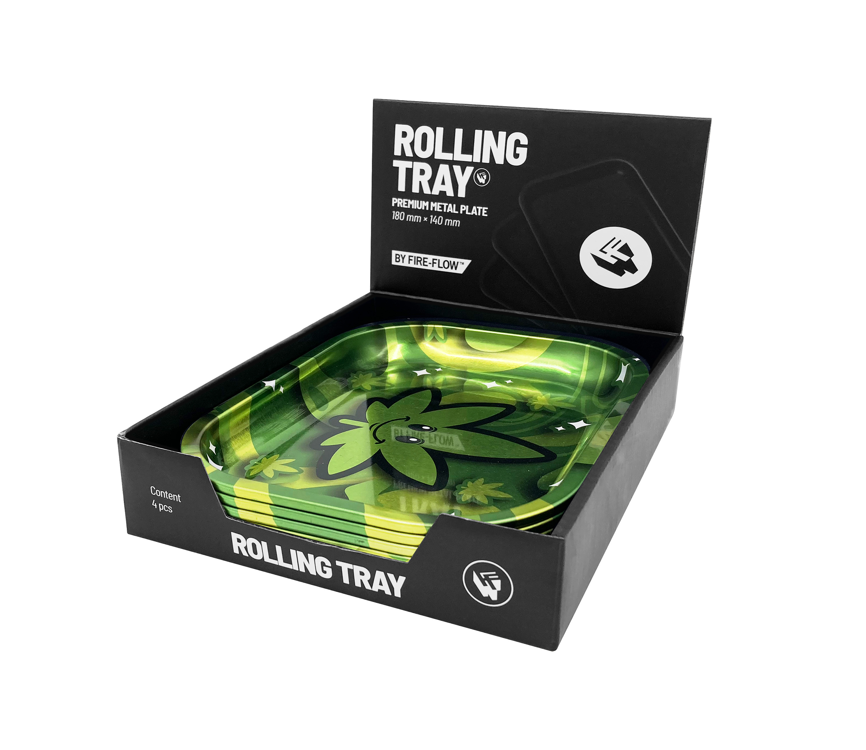 B4 FIRE-FLOW™ Metal Rolling Tray Happy Leaf Metallic (140 mm x 180 mm)