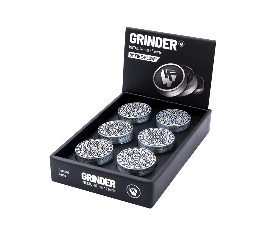 B6 FIRE-FLOW™ Metal Grinder Silver Mandala Leaf (⌀40 mm / 3-parts)