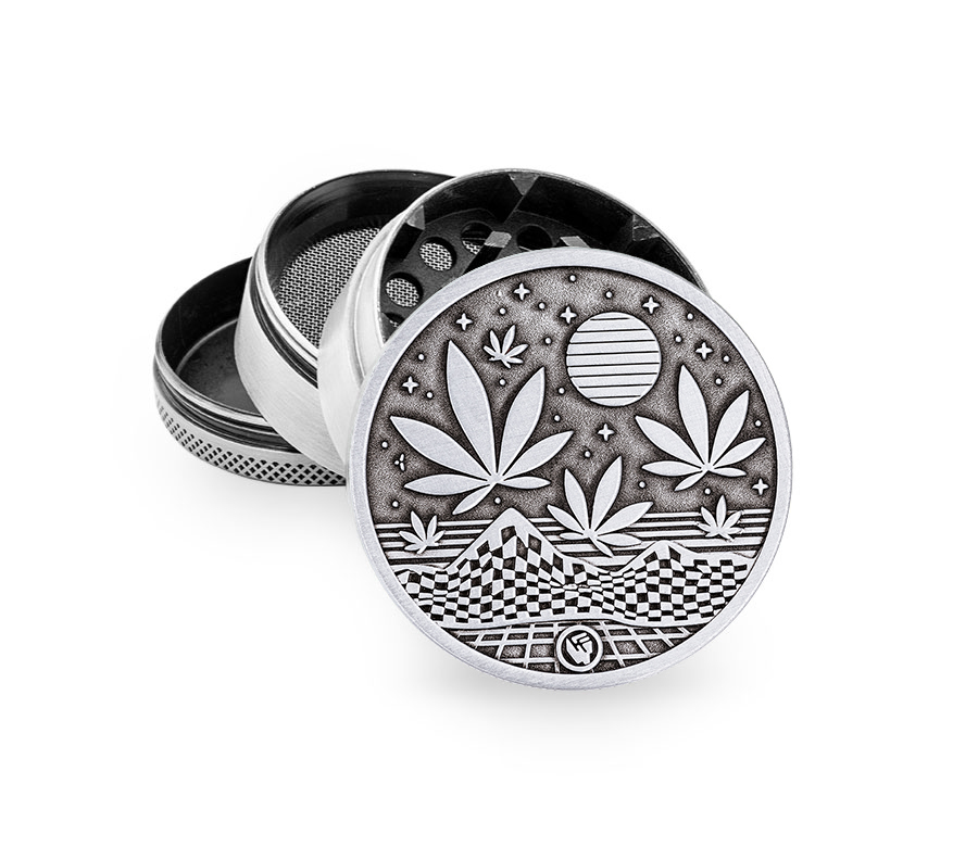 B4 FIRE-FLOW™ Metal Grinder Silver Leaves 37 1 (⌀50 mm / 4-parts)