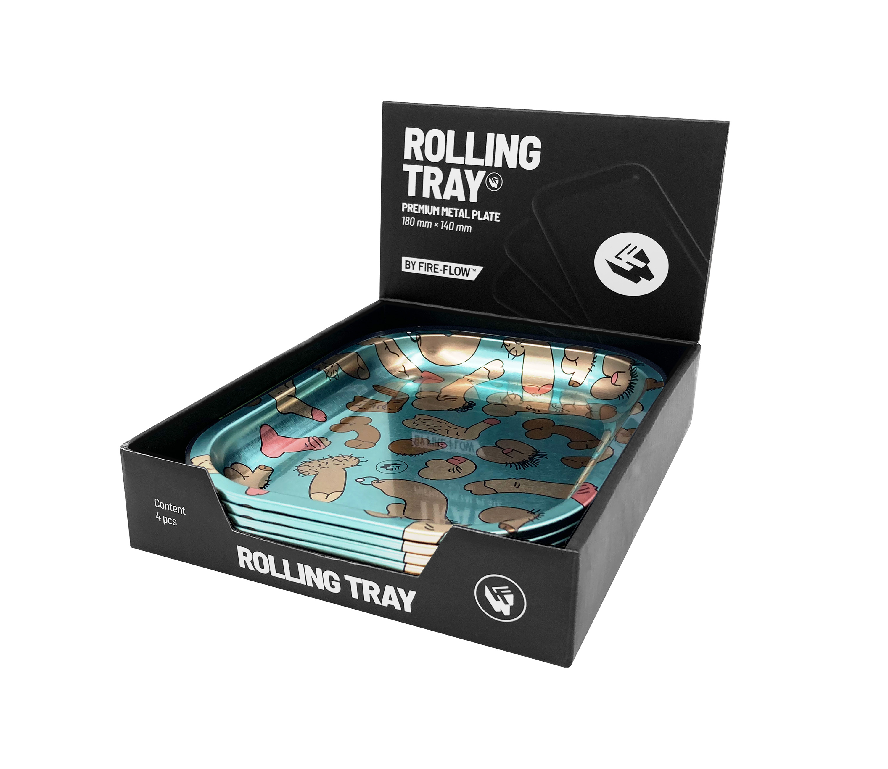 B4 FIRE-FLOW™ Metal Rolling Tray Dick Pattern Metallic (140 mm x 180 mm) 