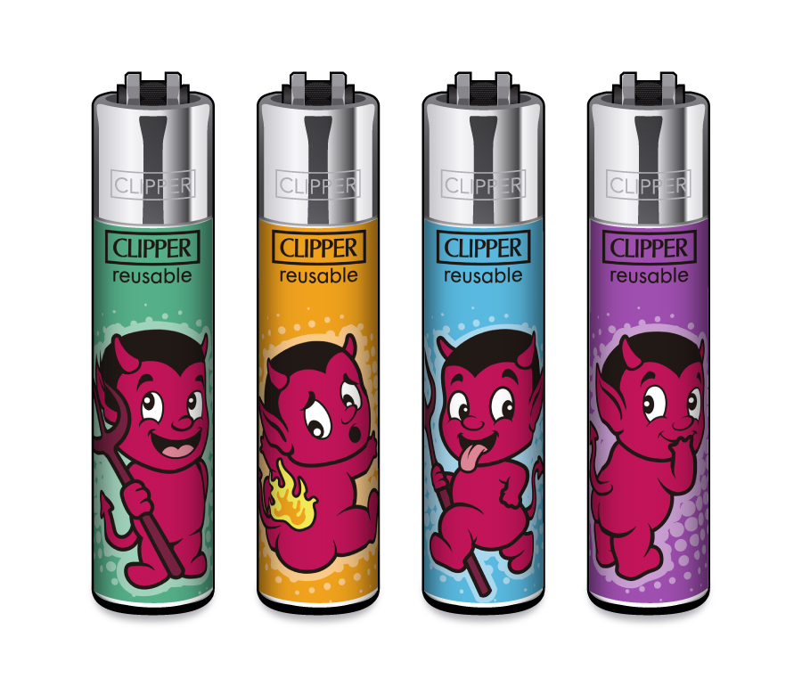 Feuerzeug, nachfüllbar, Metallgehäuse, Teufelmotiv, mehrfarbig