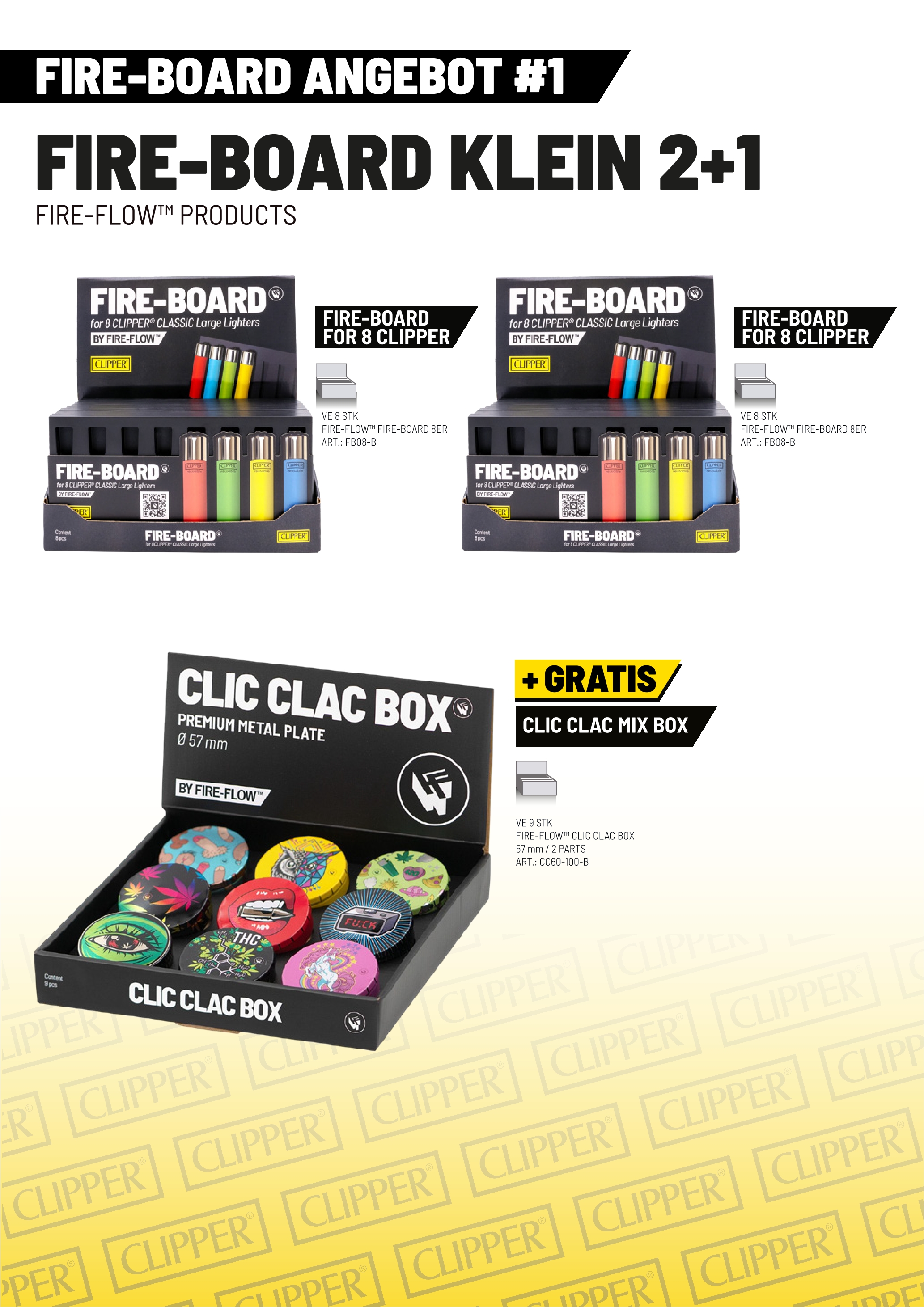 Fire-Board, Clipper, Feuerzeug-Set, Metallbox, Mix-Box