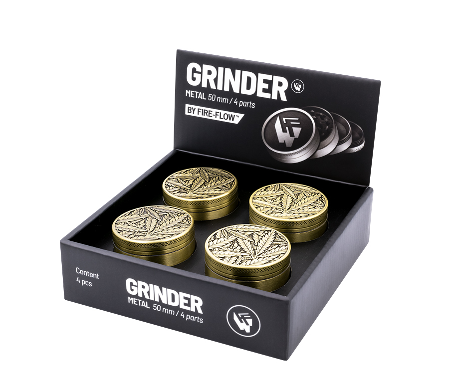 B4 FIRE-FLOW™ Metal Grinder Gold LEAVES #33(⌀50 mm / 4-parts)