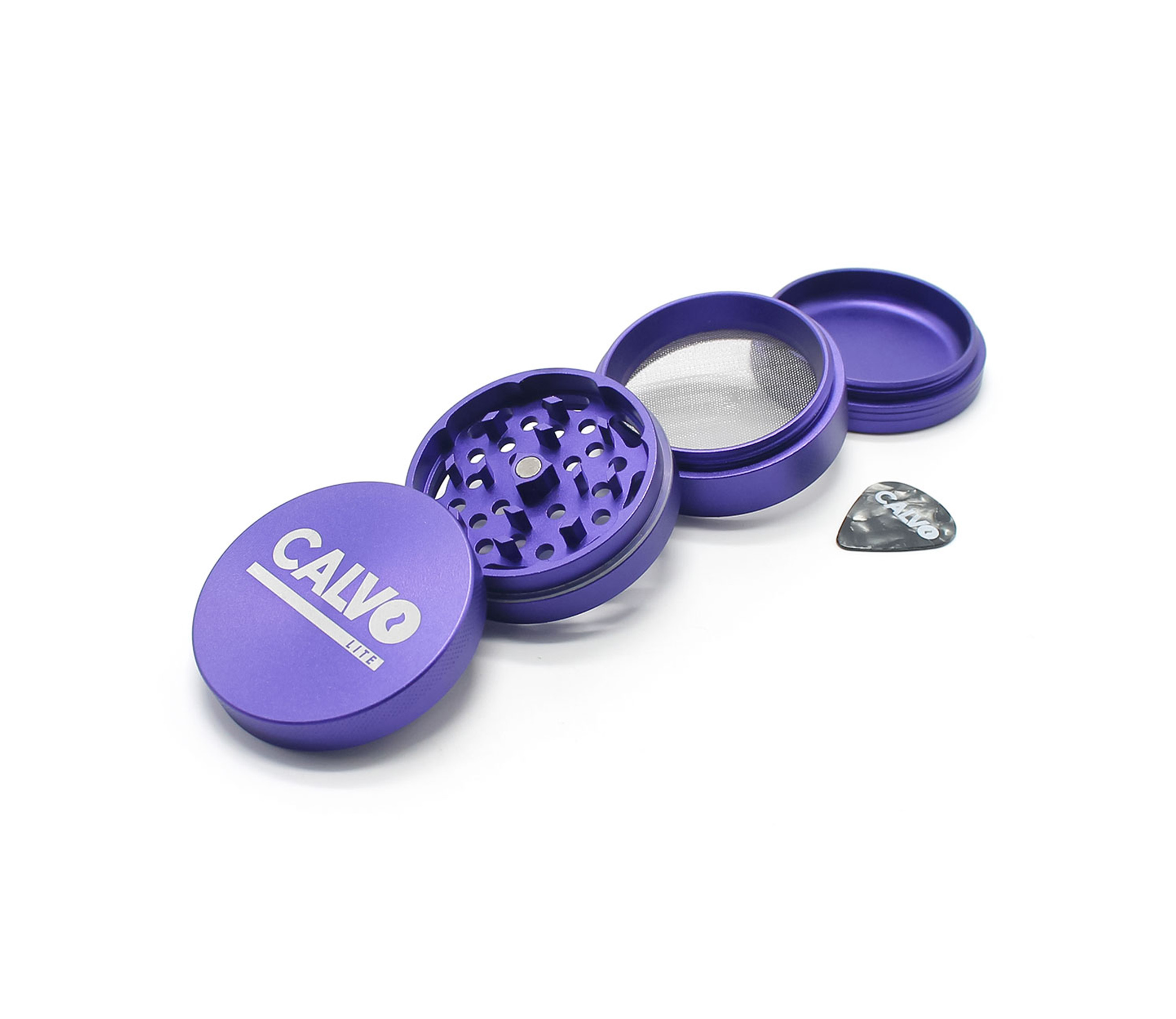grinder, Krautenschäler?, metal, purple, vier-teilig