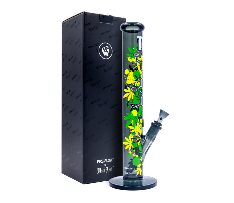 B1 FIRE-FLOW™ x BLACK LEAF® Cylinder Bong THC MOLECULE (400 mm x 51 mm)