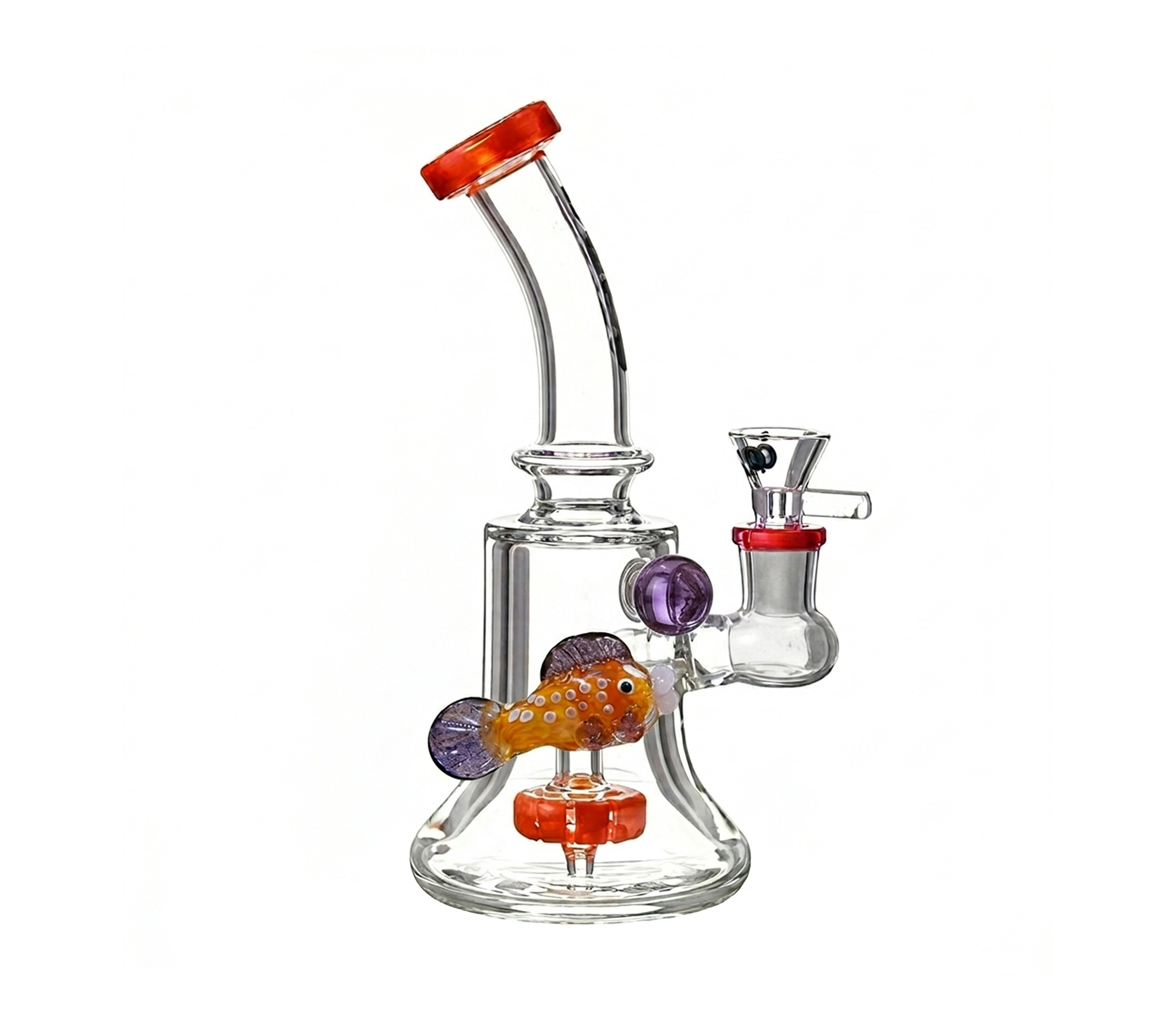 Glasbong, Dab-Rig, Perkolator, bunte Akzente, gekrümmter Hals