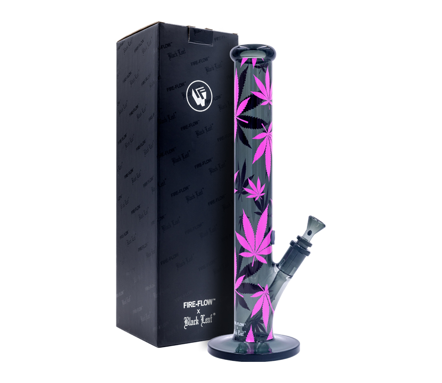 B1 FIRE-FLOW™ x BLACK LEAF® Cylinder Bong LEAVES PINK (400 mm x 51 mm)