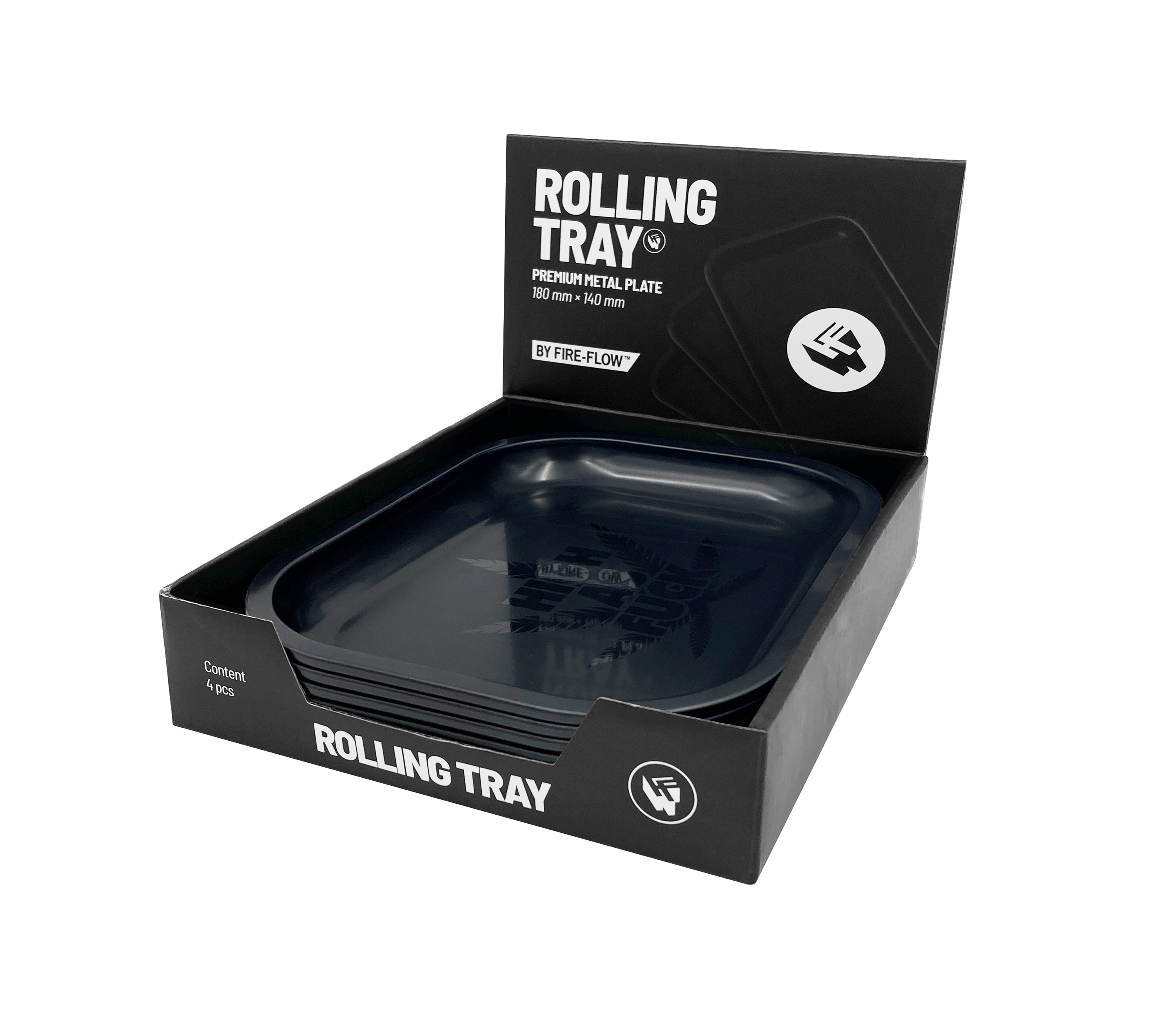 B4 FIRE-FLOW™ Metal Rolling Tray High as Fuck Black on Black (140 mm x 180 mm)