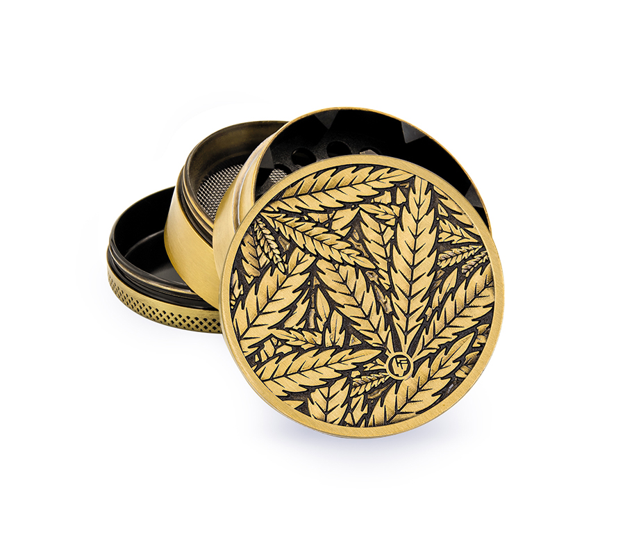 B4 FIRE-FLOW™ Metal Grinder Gold LEAVES #33(⌀50 mm / 4-parts)