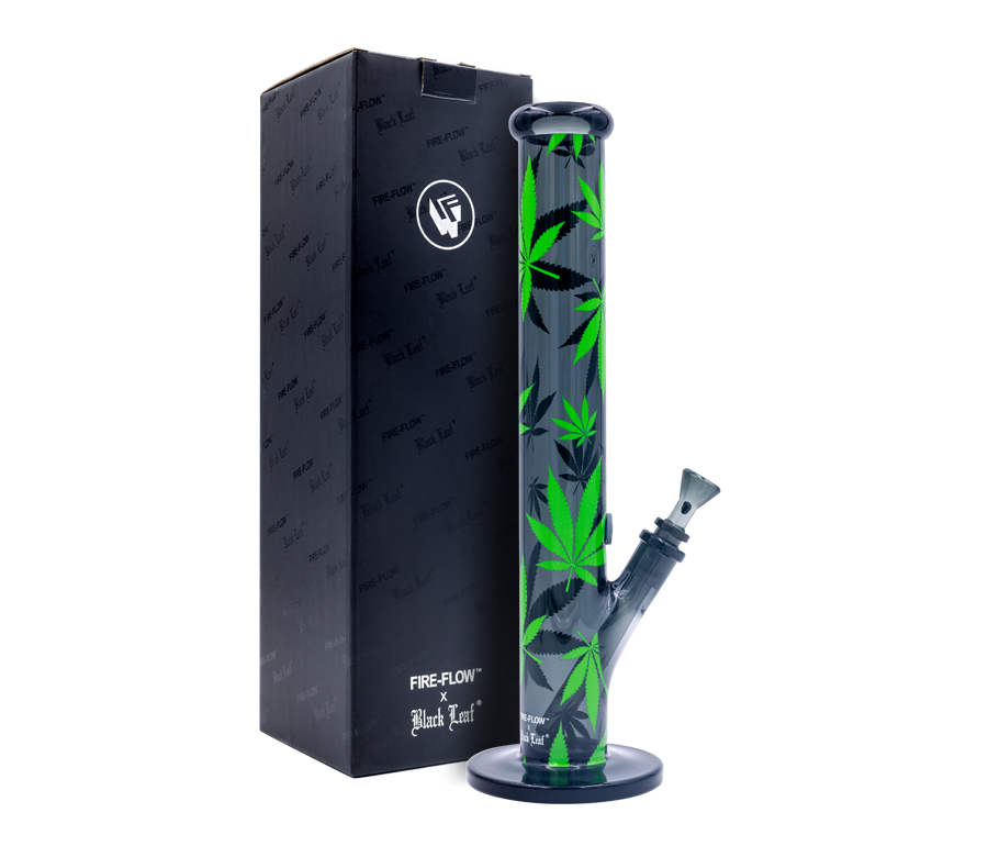 B1 FIRE-FLOW™ x BLACK LEAF® Cylinder Bong LEAVES GREEN (400 mm x 51 mm)