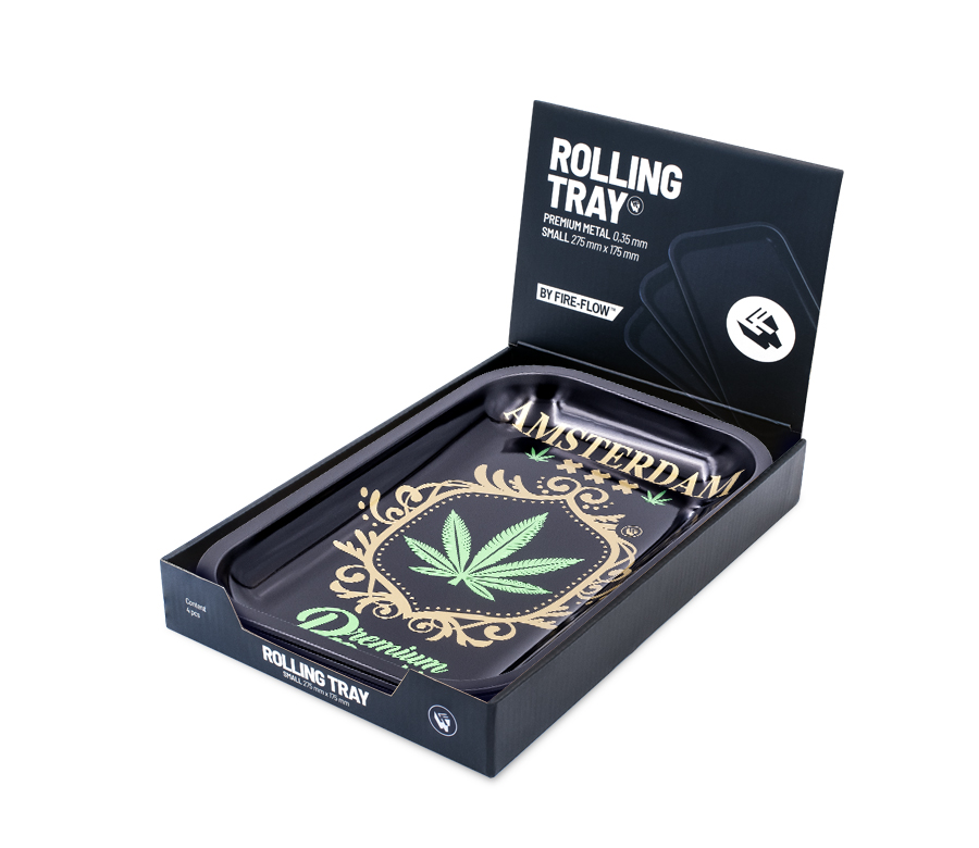 B4 FIRE-FLOW™ Metal Rolling Tray Adam Leaf Gold (275 mm x 175 mm)