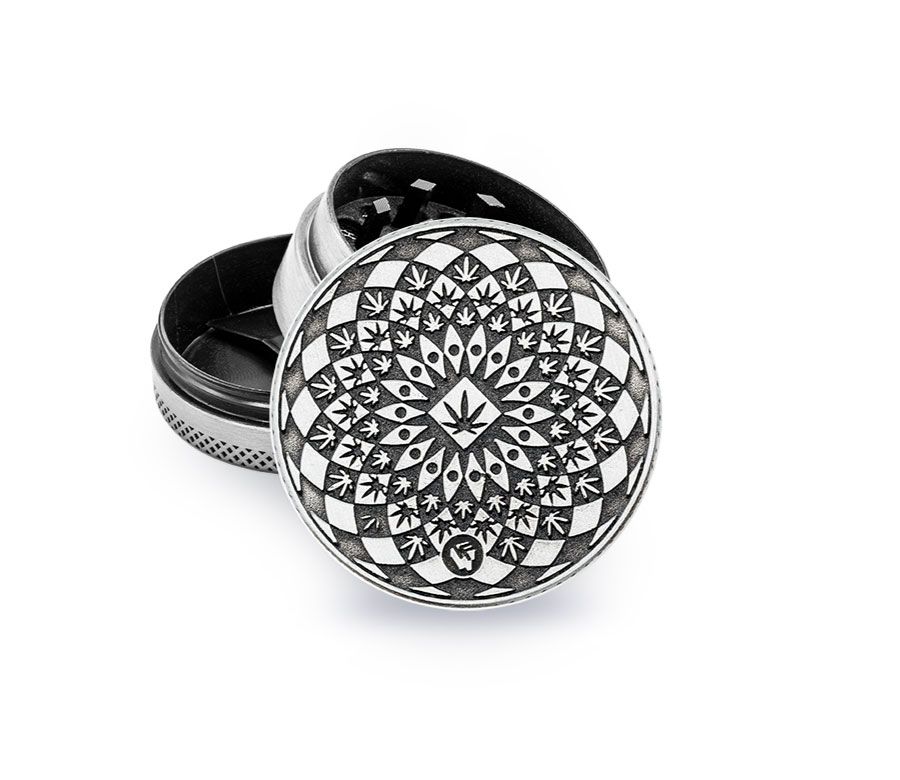 B6 FIRE-FLOW™ Metal Grinder Silver Mandala Leaf (⌀40 mm / 3-parts)