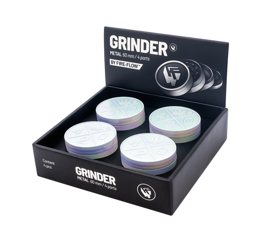 B4 FIRE-FLOW™ Metal Grinder Icy Pearl  420 Logo (⌀60 mm / 4-parts)