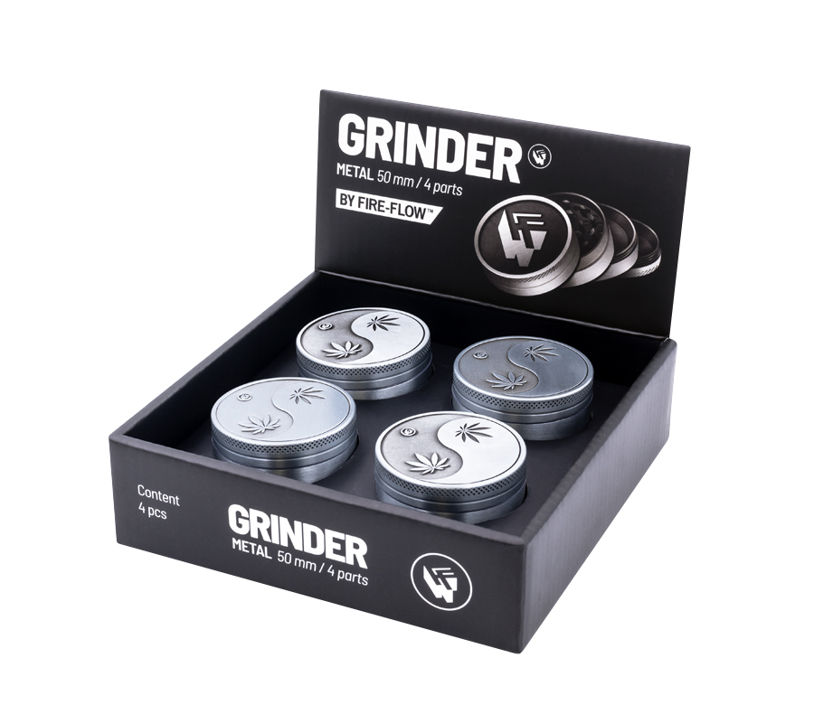 B4 FIRE-FLOW™ Metal Grinder Silver Yin Yang (⌀50 mm / 4-parts)