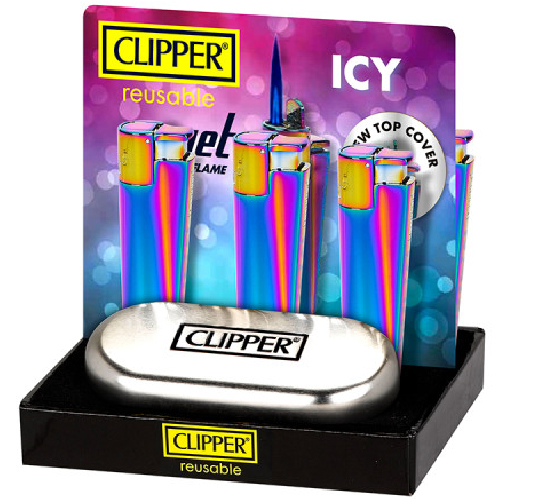 B12 CLIPPER CLASSIC Metal Large Jet Flame Metal Icy