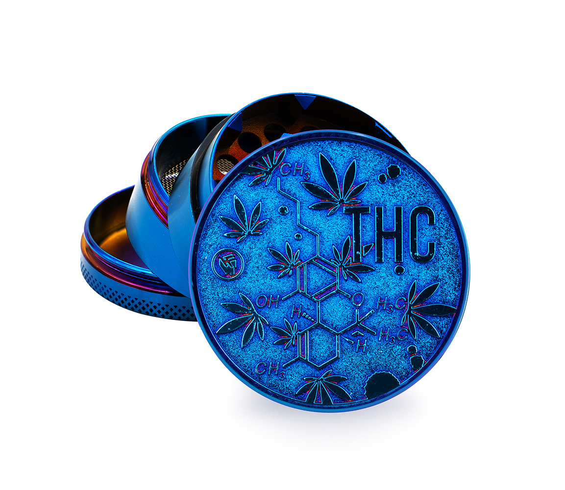 B4 FIRE-FLOW™ Metal Grinder Icy Blue THC Molecule (⌀50 mm / 4-parts) 