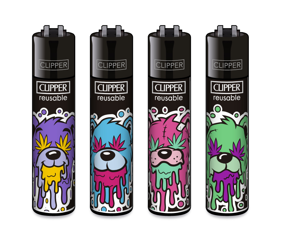 Feuerzeug, nachfüllbar, bunte Tiermotive, Cannabisblatt-Muster, Clipper